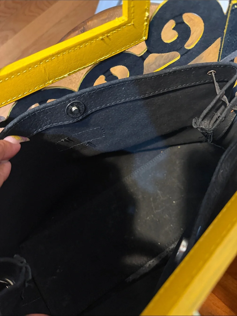 Maya Leather Filigree Tote in Mustard